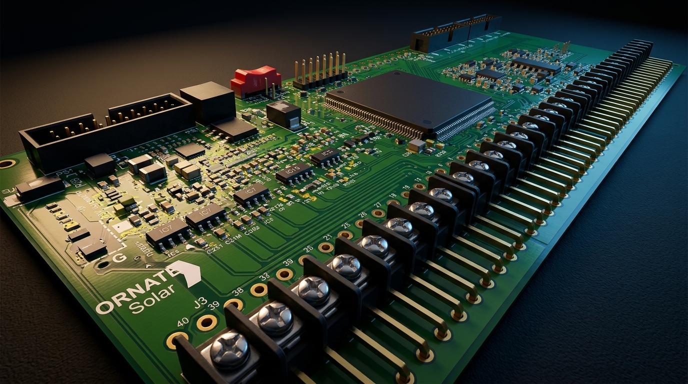 Chassis-mounted Ornate power-electronics assembly — DC bus capacitors and digital control stage